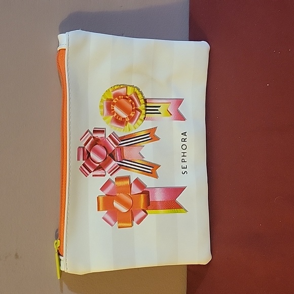 Sephora Handbags - Sephora White and Neon Pink and Yellow Makeup Pouch/ Travel Bag